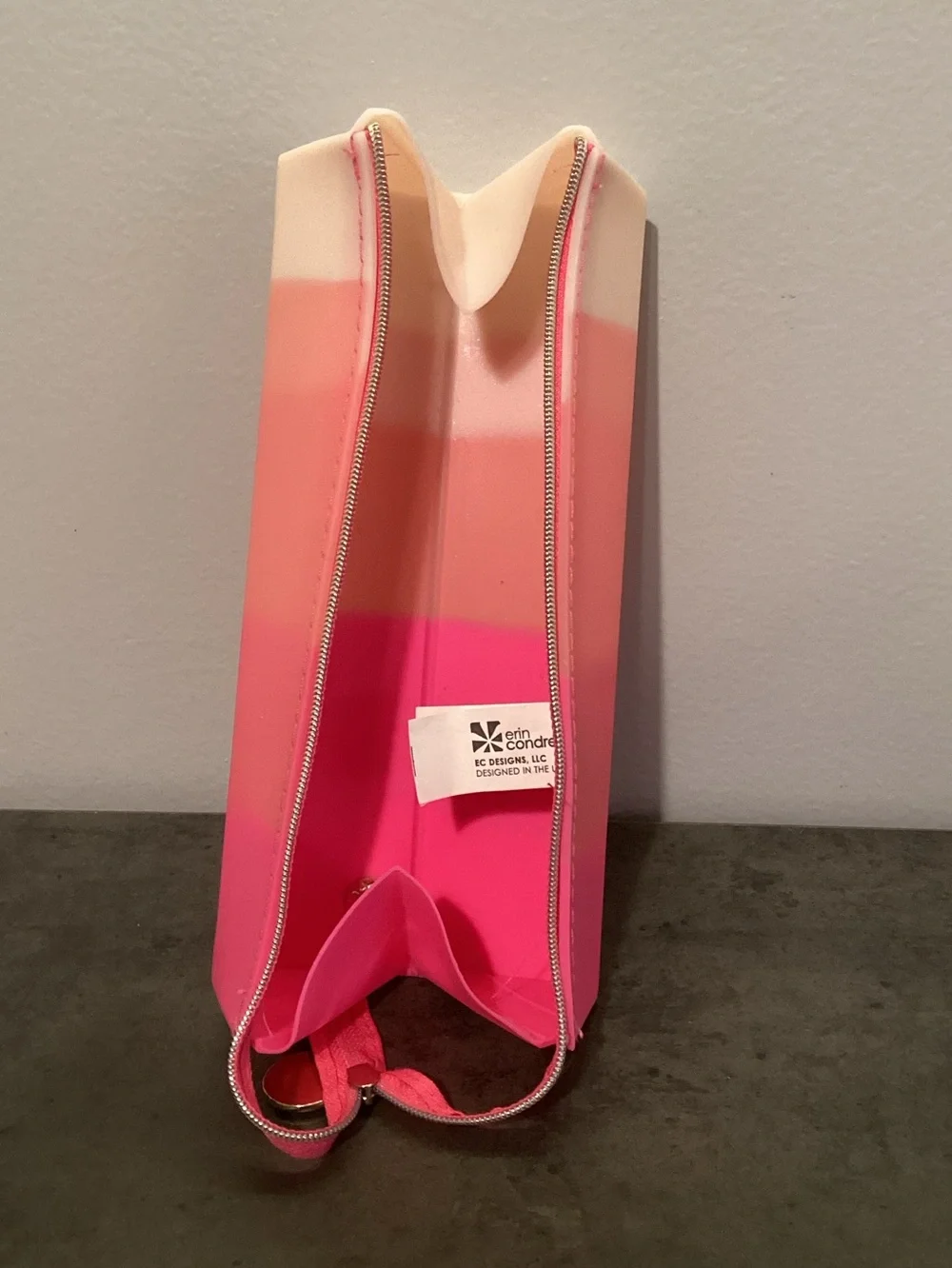 Erin Condren Pink Gradient Stripe Pencil Case with Charm